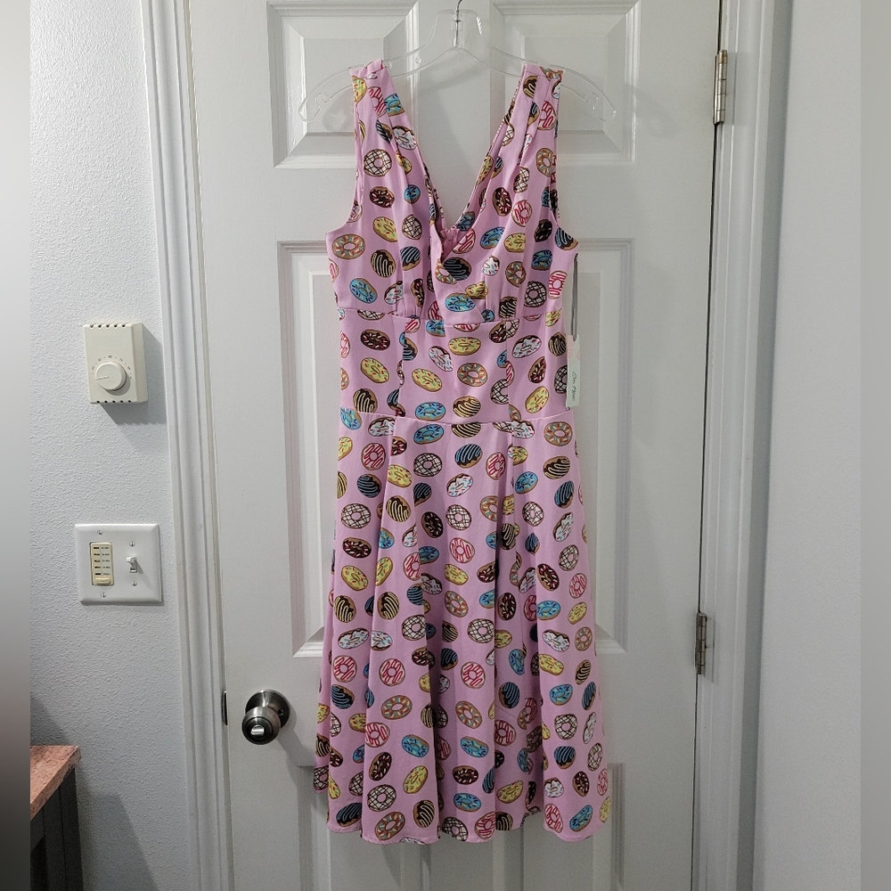 Vibrant Pink Donut Print Midi Dress